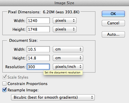 changing image size and resolution in photoshop