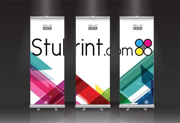 3 roller banners standing side-by-side