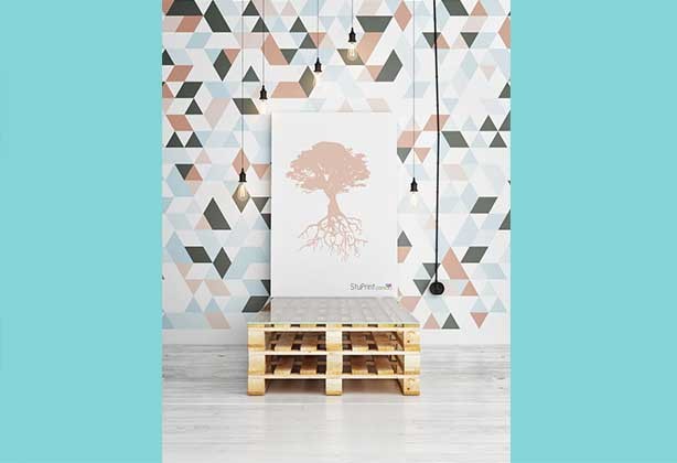 A0 poster on wall with a tree design