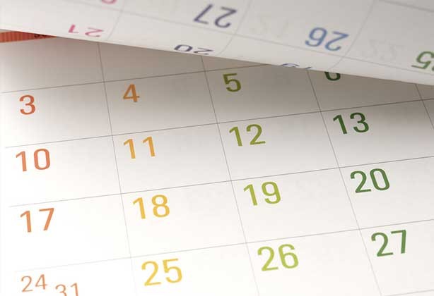 Zoomed in view of a monthly calendar