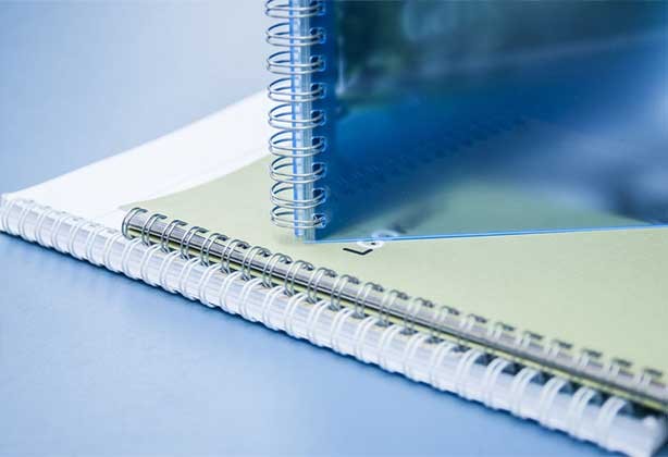 Wire bound booklet with blue cover