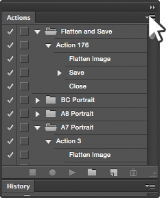 Actions module in photoshop showing how to load an automation