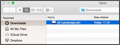 Apple desktop folder opened showing A3 action file