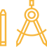 yellow pencil next to yellow compass