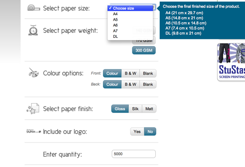 stuprint.com instant quote screen